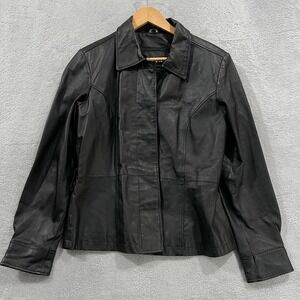 Elements Leather Jacket Womens Small Black Full Zip Moto Goth Grunge Retro